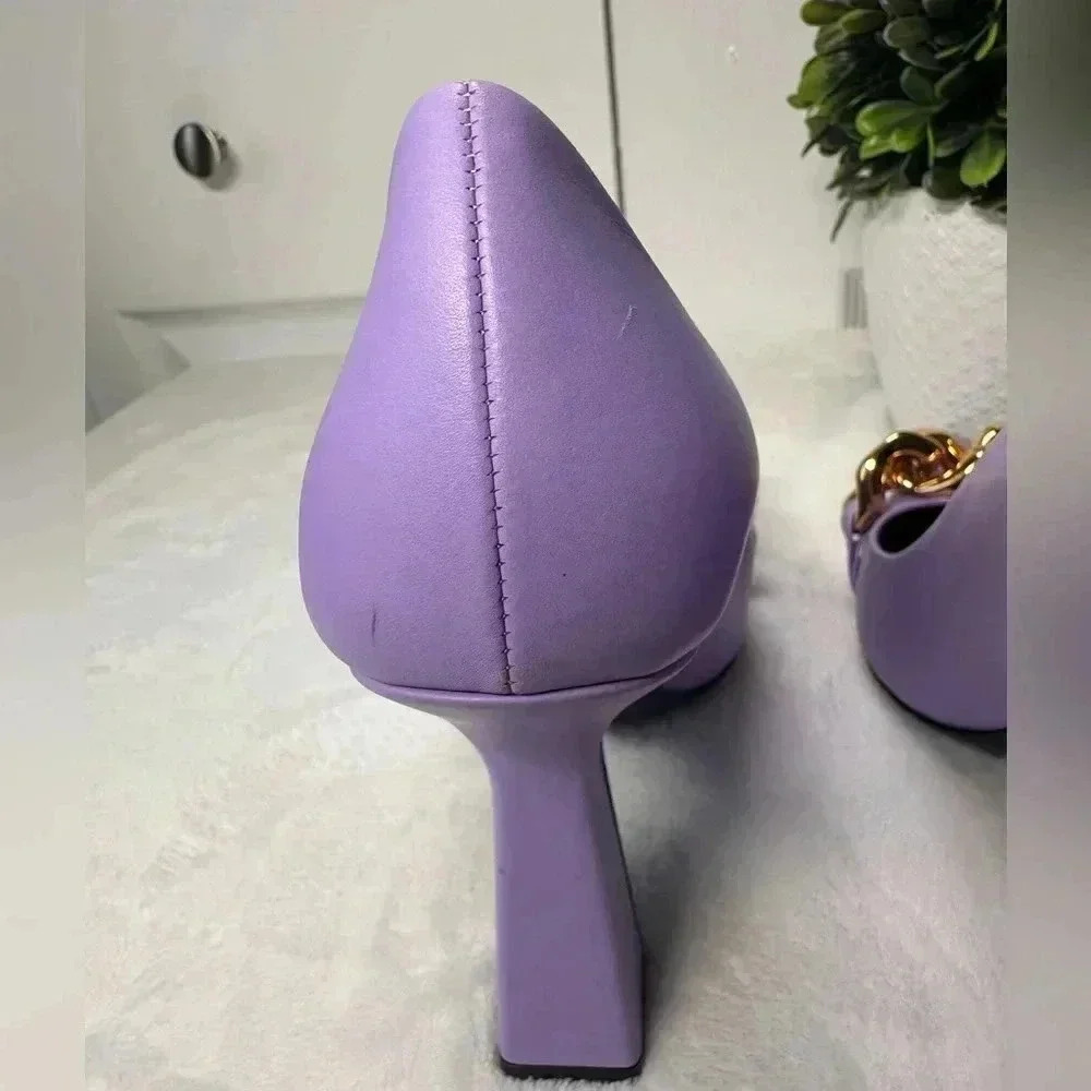 Versace SZ 7 Medusa Insignia Purple Gold Chain Heels Pumps - Picture 10 of 15